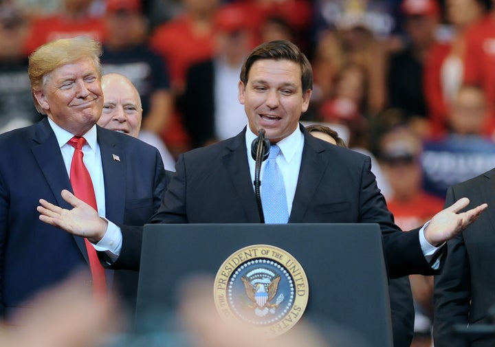 President Donald Trump joins Gov. Ron DeSantis as he speaks at the Florida Homecoming rally in Sunrise on Nov. 26, 2019, soon