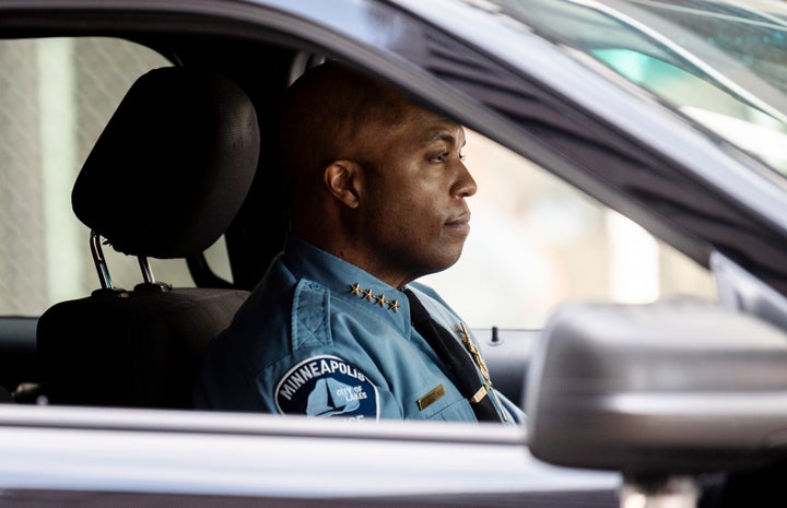 Minneapolis Police chief Medaria Arradondo drives a vehicle as he leaves the Hennepin County Government Center on April 5 in Minneapolis, Minnesota.