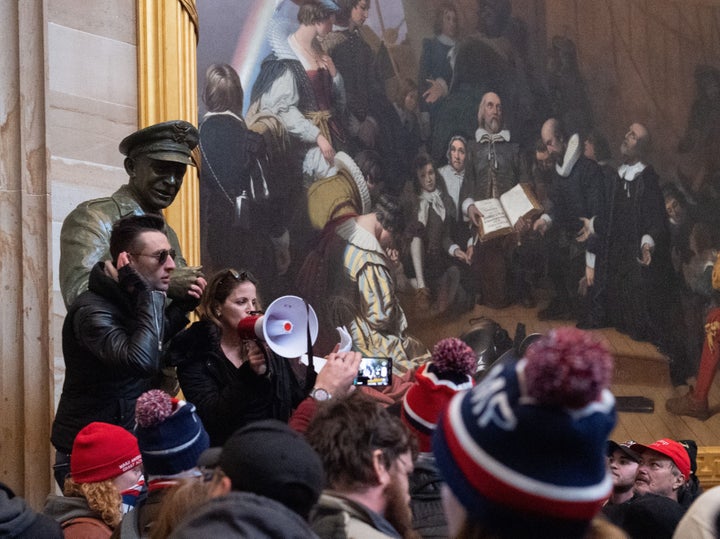 Supporters of US President Donald Trump protest in the US Capitol Rotunda on January 6, 2021, in Washington, DC. - Demonstrat