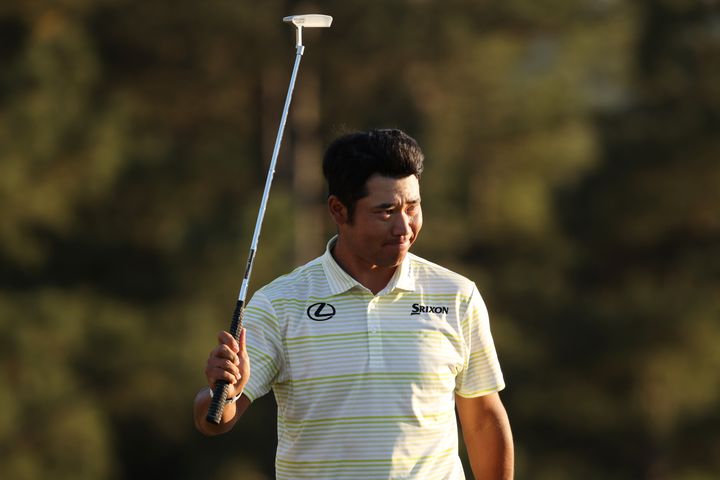 AUGUSTA, GEORGIA - APRIL 11: Hideki Matsuyama of Japan celebrates on the 18th green after winning the Masters at Augusta National Golf Club on April 11, 2021 in Augusta, Georgia. (Photo by Kevin C. Cox/Getty Images)