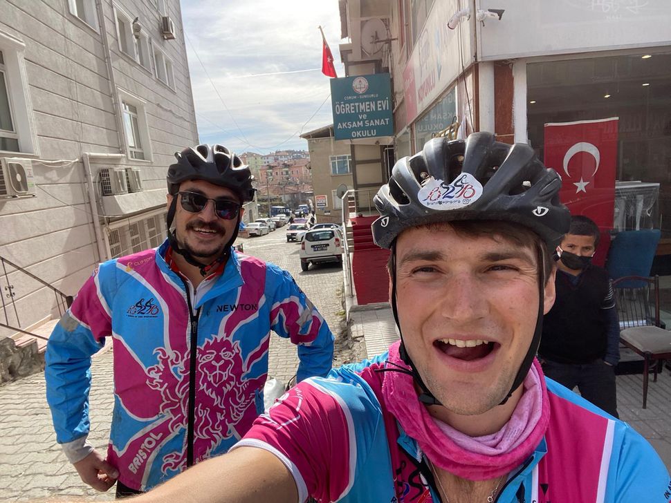 The author cycling with Anil Lokman in Turkey, February 2021