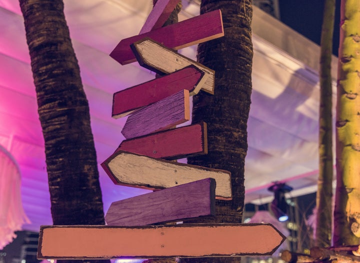 Wooden road signs in the evening
