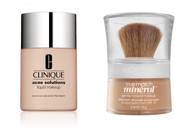 Left to right: Clinique Acne Solutions Liquid Makeup Foundation, $31; L’Oreal Paris True Match Loose Powder Mineral Foundation, $11.97 