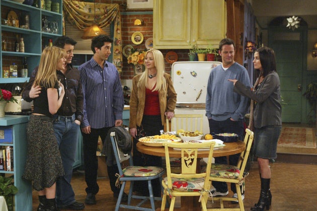 The cast of Friends in the penultimate episode The One With Rachel's Going Away Party