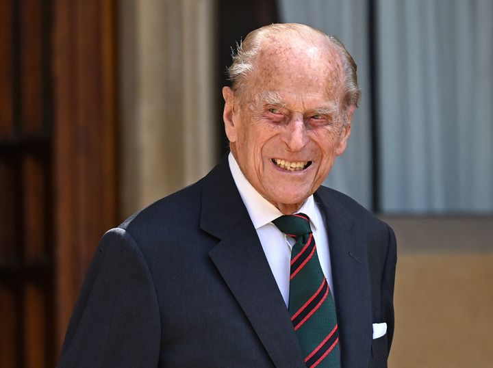 Prince Philip attends a ceremony to mark the transfer of the Colonel-in-Chief of The Rifles from him to Camilla, Duchess of Cornwall at Windsor Castle on July 22, 2020 in Windsor, England. 