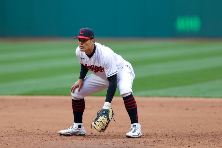 Yu Chang, pictured in a game earlier this season, received anti-Asian tweets after he committed a costly for Cleveland on Mon