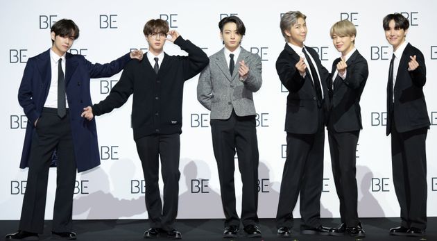 Le groupe BTS lors de la conférence de presse pour la sortie du nouvel album 