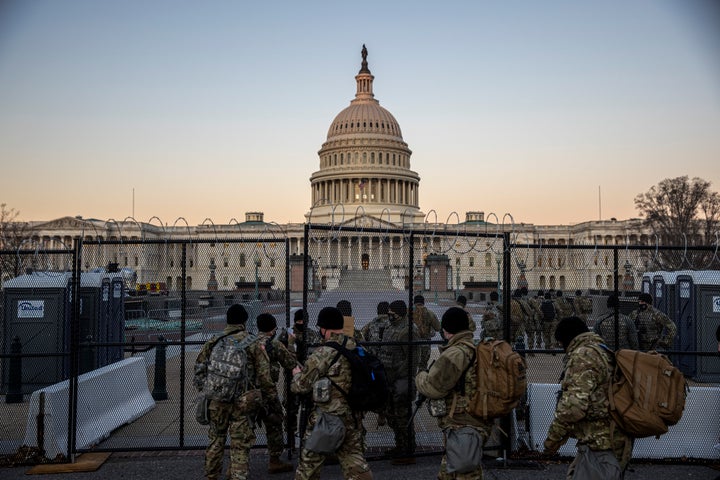 WASHINGTON, DC - FEBRUARY 08: The US Capital is seen as National Guard secure the the grounds on February 08, 2021 in Washington, DC. Trump faces a single article of impeachment that accuses him of incitement of insurrection on the Jan. 6 riot at the US Capitol, which left five people dead, including a Capitol Police officer. (Photo by Tasos Katopodis/Getty Images)