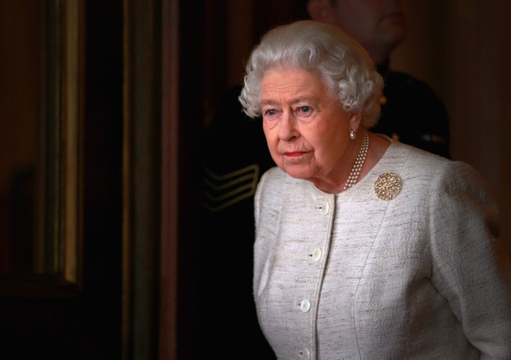 In this file photo, Queen Elizabeth II prepares to greet Kazakhstan President Nursultan Nazarbayev at Buckingham Palace on November 4, 2015 in London.