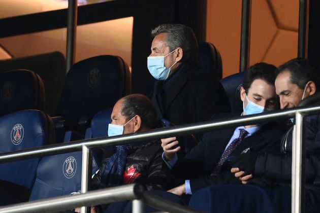 Nicolas Sarkozy au match retour de la Ligue des Champions PSG - Bayern, le 13 avril 2021 au Parc des Princes