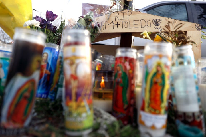 A makeshift memorial honors the life of 13-year-old Adam Toledo, who was shot by a Chicago police officer on March 29 in an alley.