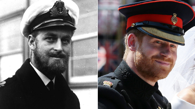 El duque de edimburgo en 1945 y el príncipe Harry el día de su boda, en 2018.