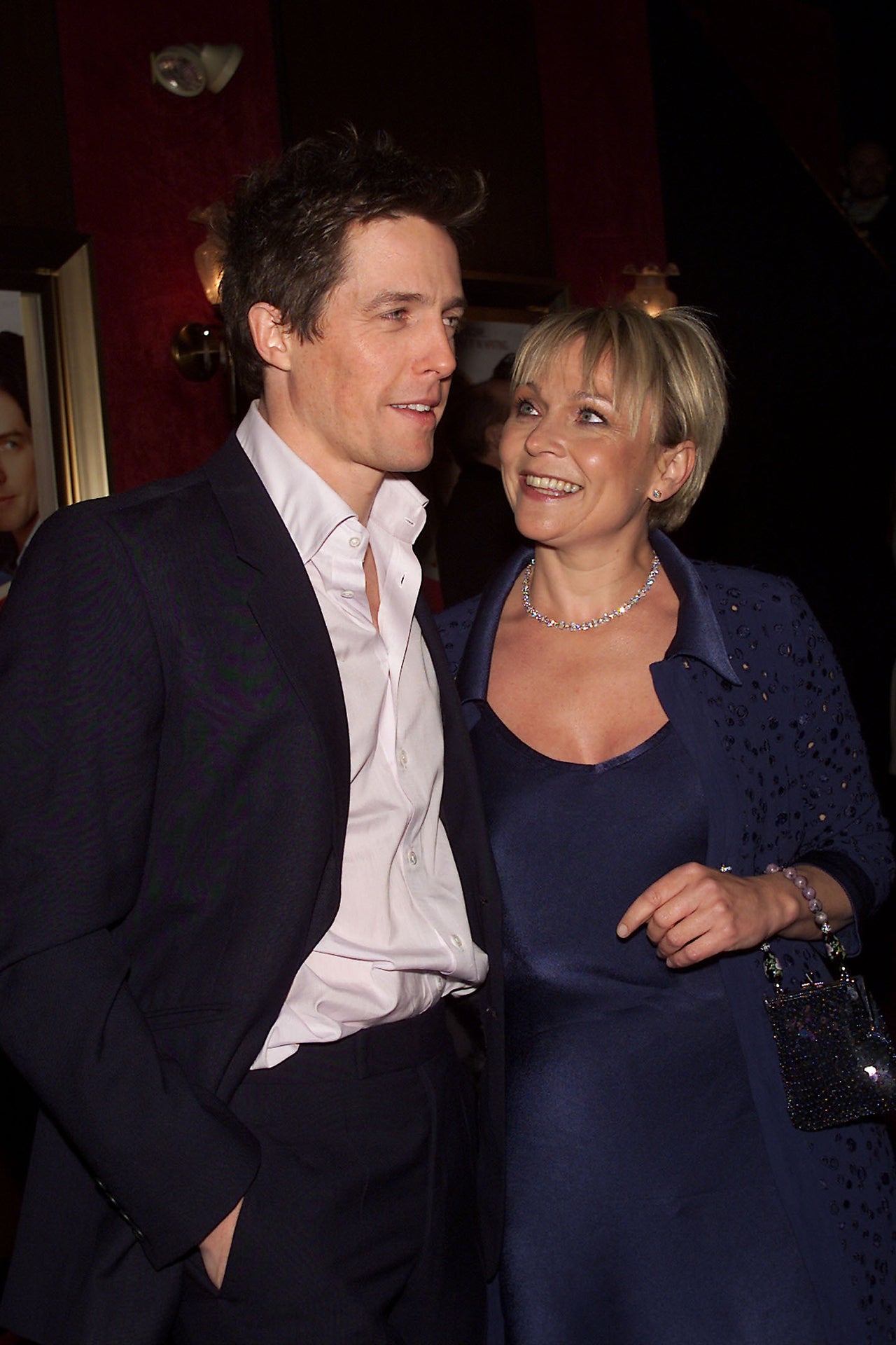 Actor Hugh Grant with Helen Fielding at the Bridget Jones's Diary film premiere in New York City in 2001