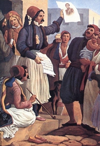 <strong>Ο Ιωάννης Κωλέττης αναγγέλλει την εκλογή του Οθωνα. Εγχρωμη λιθογραφία. Peter Von Hess.</strong>