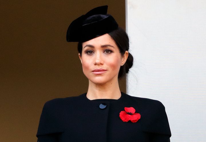 The Duchess of Sussex attends the annual Remembrance Sunday Service at The Cenotaph on Nov. 11, 2018, in London.