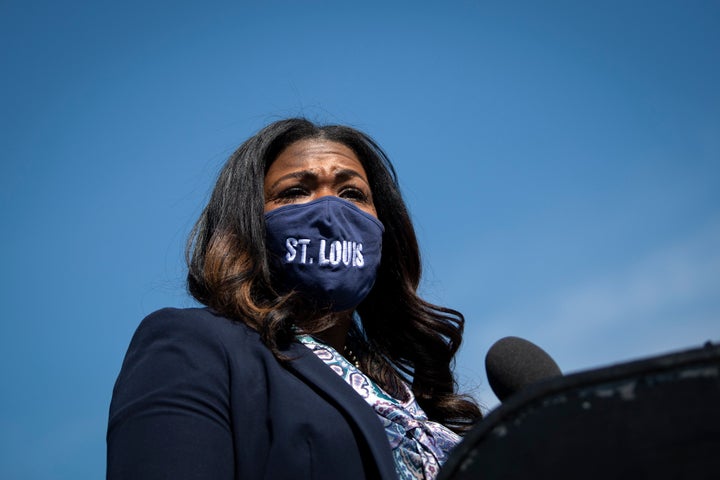 Rep. Cori Bush (D-Mo.) speaks during a news conference on rent and mortgage cancellation in Washington on March 11.