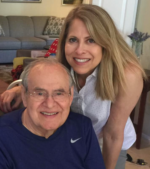 The author and her father at her childhood home in Overland Park, Kansas, in 2017.