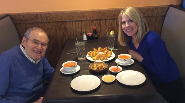 The author and her father, Joseph Kanarek, at lunch in Kansas City, Missouri, in 2018.