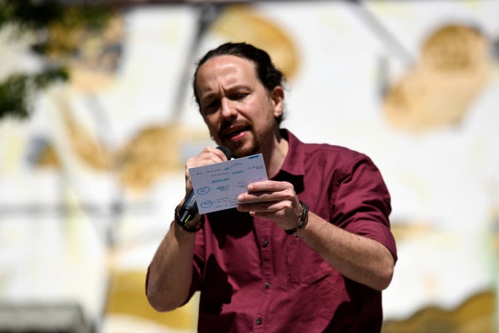 Pablo Iglesias, en el arranque de campaña de Unidas Podemos a la presidencia de la Comunidad de Madrid. El 18 de abril, en Lavapiés (Madrid).