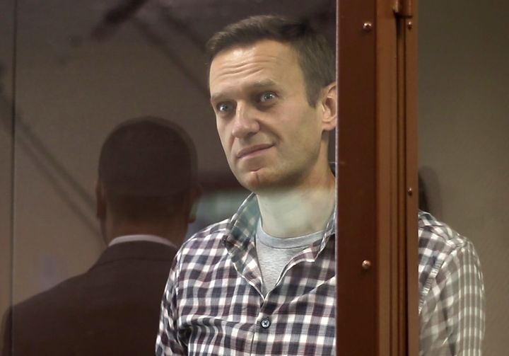 Russian opposition activist Alexei Navalny during an offsite hearing of the Moscow City Court in February. (Photo by Moscow City Court\TASS via Getty Images)