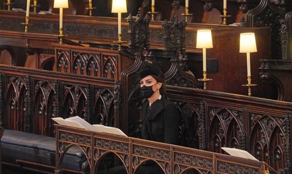 The Duchess of Cambridge waiting at St. George's Chapel.