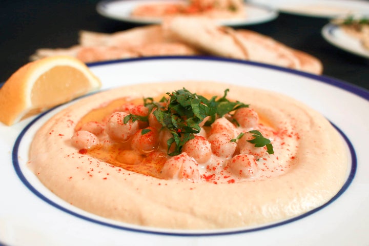 A dish of creamy hummus made by Michael Solomonov and Steven Cook.