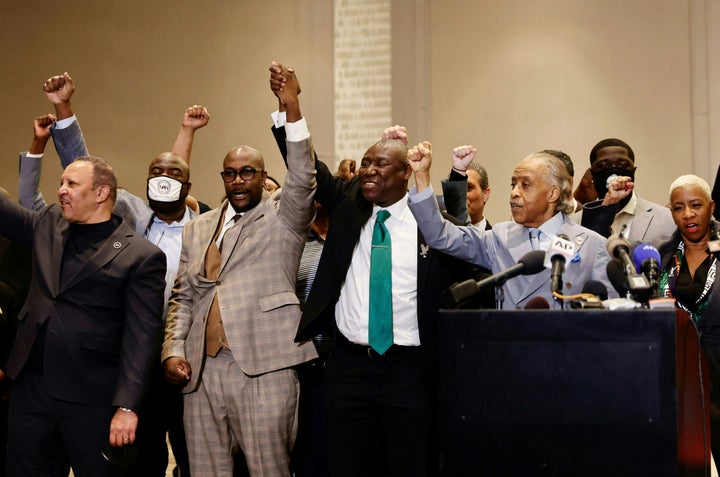 Rev. Al Sharpton and attorney Ben Crump with the family of George Floyd in Minneapolis.