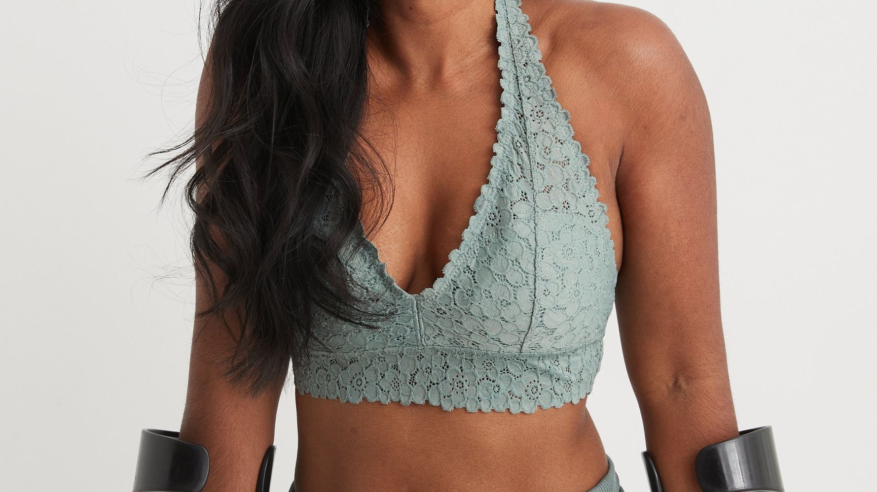 Free People Galloon Lace Racerback Bralette Barely Blue Size XS