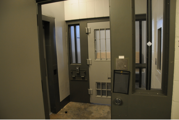 The entrance to a cell in the Administrative Control Unit, where Derek Chauvin is behind held until his sentencing, scheduled