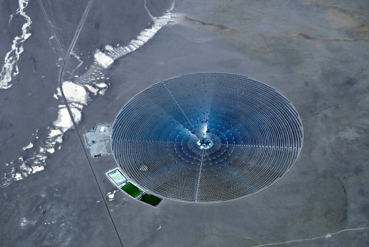 The Crescent Dunes Solar Energy Project, northwest of Las Vegas, was the first concentrated solar power plant with a central 