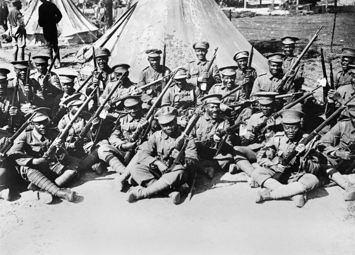Soldiers of the British West Indies Regiment in camp on the Albert to Amiens Road, France, World War I, September 1916