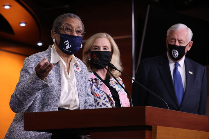 Del. Eleanor Holmes Norton (D-DC), speaks during a news conference about statehood for the District of Columbia with Rep. Carolyn Maloney (D-NY) and House Majority Leader Steny Hoyer (D-MD) at the U.S. Capitol on April 21, 2021, in Washington, DC. 