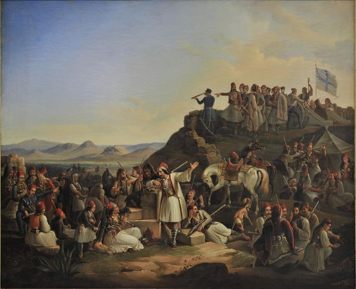 "Το στρατόπεδο του Καραϊσκάκη" (1855), Θεόδωρος Βρυζάκης, Λάδι σε μουσαμά 145 x 178 εκατ.