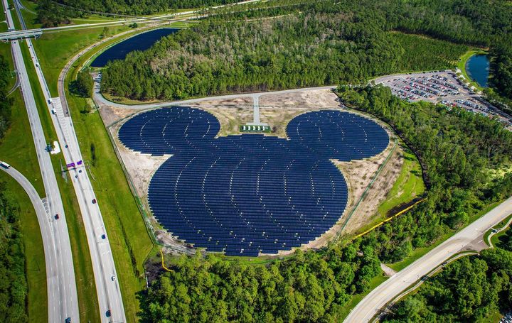 A massive solar array in the shape of Mickey Mouse is one of four facilities that will provide renewable energy to the Walt Disney World resort in Florida. 