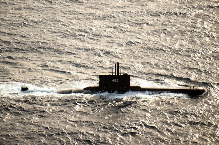 JAVA SEA (Aug. 8, 2015) The Indonesian submarine KRI Nanggala (402) participates in a photo exercise during Cooperation Afloat Readiness and Training (CARAT) Indonesia 2015. In its 21st year, CARAT is an annual, bilateral exercise series with the U.S. Navy, U.S. Marine Corps and the armed forces of nine partner nations including Bangladesh, Brunei, Cambodia, Indonesia, Malaysia, the Philippines, Singapore, Thailand and Timor-Leste. (U.S. Navy photo by Mass Communication Specialist 3rd Class Alonzo M. Archer/Released)