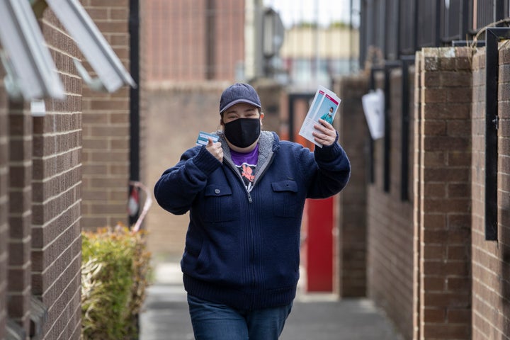 Jennifer Shields after receiving a vaccine at Owkleaf Medical Practice, Londonderry.
