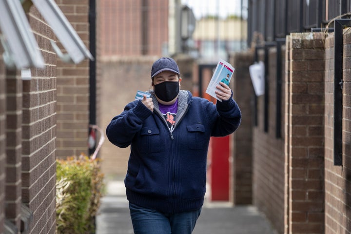 Jennifer Shields after receiving a vaccine at Owkleaf Medical Practice, Londonderry.