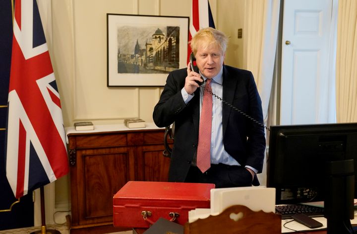 Prime minister Boris Johnson during one of his weekly audience's with the Queen