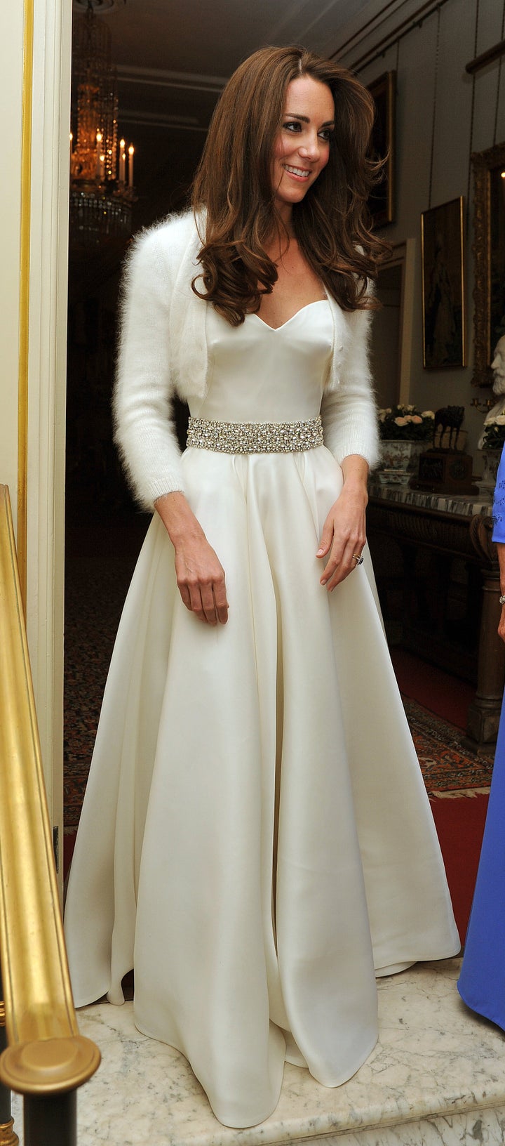 The Duchess of Cambridge leaves Clarence House to travel to Buckingham Palace for the evening celebrations following her wedding to the Duke of Cambridge.