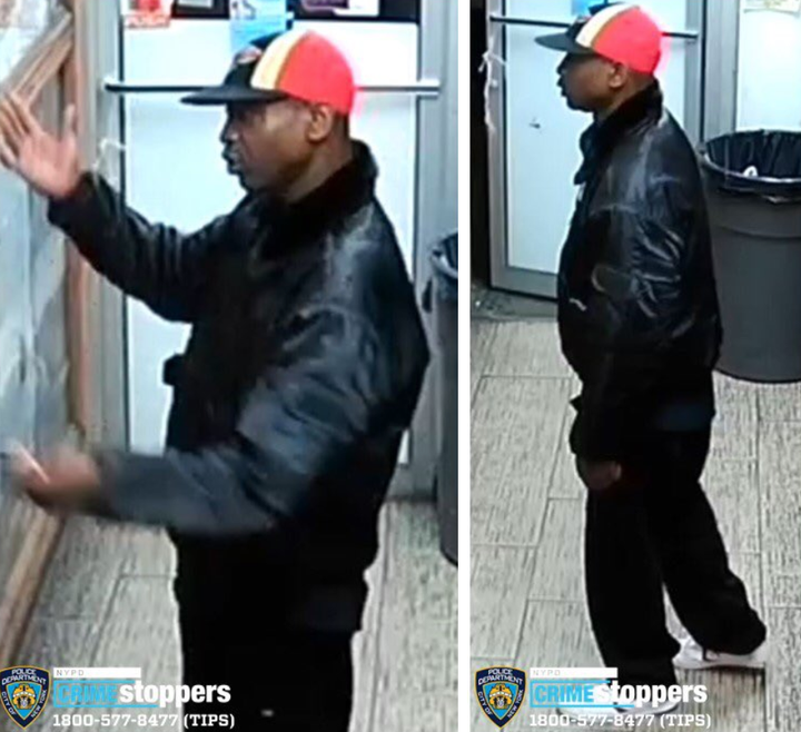 A man suspected of assaulting an Asian man in New York City's Harlem on Friday is seen in surveillance footage released by th