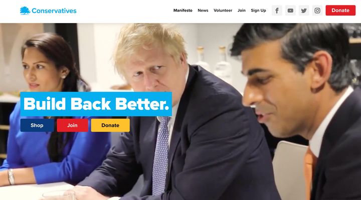 The party's 'Build Back Better' slogan on the Conservative Party website
