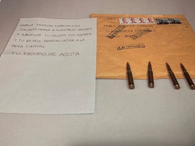 Imagen de la carta amenazante compartida por Pablo Iglesias