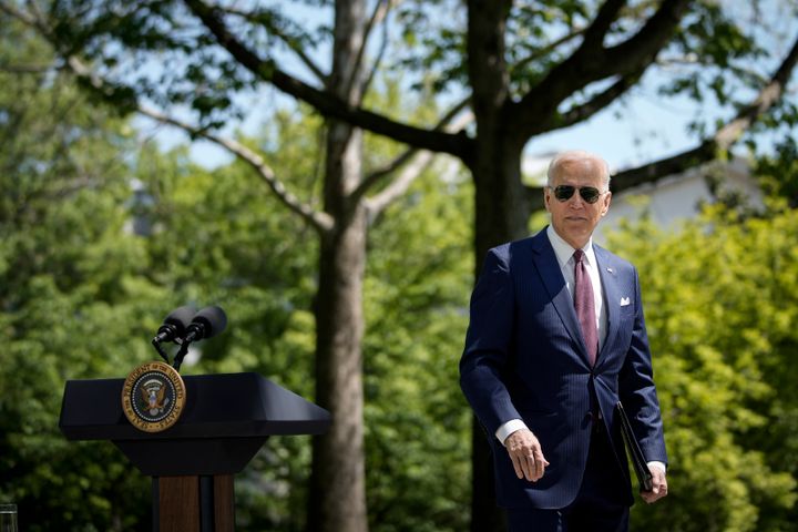 President Joe Biden leaves after speaking Tuesday about updated federal mask guidance on the North Lawn of the White House. In a speech Wednesday night to a joint session of Congress, he is expected to propose a major education investment.