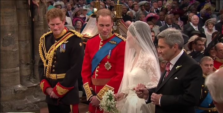Kate and her father arrive at the altar next to Princes Harry and William.