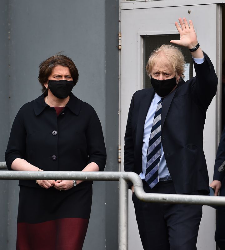Prime Minister Boris Johnson alongside Northern Irish first minister Arlene Foster