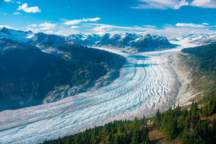 This September 2017 photo provided by researcher Brian Menounos shows the Klinaklini glacier in British Columbia, Canada. The