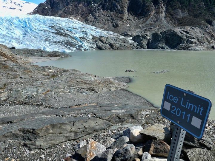 FILE - This May 9, 2020 file photo shows the Mendenhall Glacier in Juneau, Alaska. Since 2000, the glacier has lost 2.8 billion tons (2.5 billion metric tons) of snow and ice, with more than 1.7 billion tons (1.6 billion metric tons) since 2010. (AP Photo/Becky Bohrer)