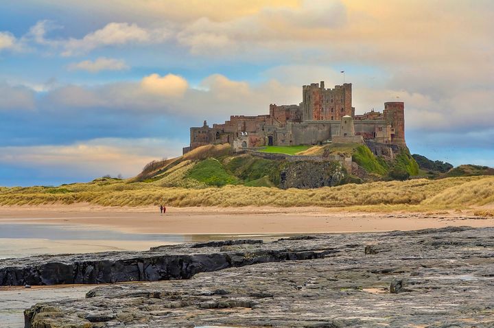 Bamburgh Castle is located on the coast at Bamburgh, Northumberland, England.