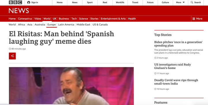 La BBC recoge el fallecimiento de 'El Risitas'.