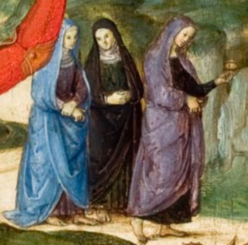Ραφαήλ, Η Ανάσταση του Χριστού, λεπτομέρεια: οι τρεις γυναίκες στο κατά Μάρκον Ευαγγέλιο (16: 1)